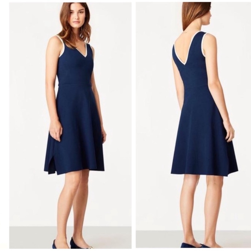 Tory Burch Gemma Deep Blue V-Neck Midi Dress Small